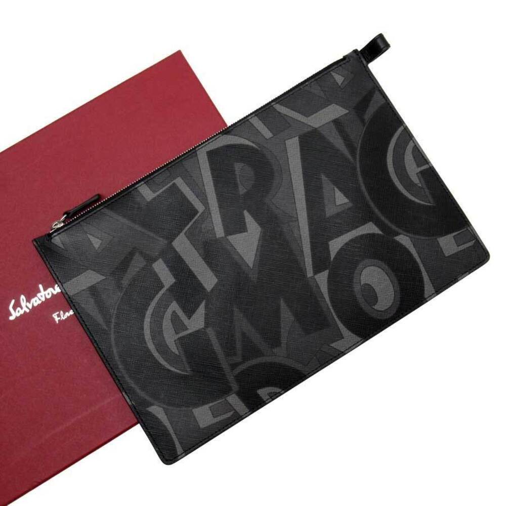 Salvatore Ferragamo clutch bag logo black leather